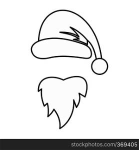 Christmas hat and long beard of Santa Claus icon in outline style isolated on white background. New year symbol vector illustration. Christmas hat and long beard of Santa Claus icon
