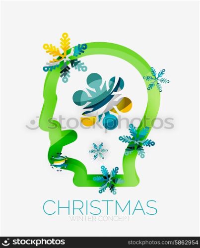Christmas head concept. Modern holiday user design with snowflakes. Christmas head concept. Modern holiday user concept design with snowflakes