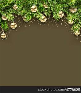 Christmas Holiday Background with Fir Twigs and Golden Glass Balls. Illustration Christmas Holiday Background with Fir Twigs and Golden Glass Balls - Vector