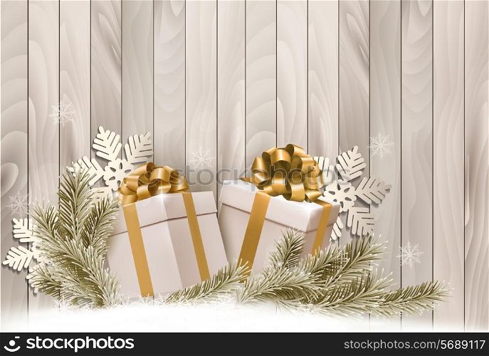Christmas holiday background with gift ribbon with gift boxes Vector
