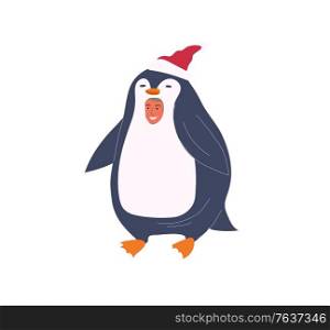 Christmas holiday boy animator in penguin costume. New Year greeting card. Vector cartoon illustration. Christmas holiday boy animator in penguin costume. New Year greeting card. Vector cartoon illustratio