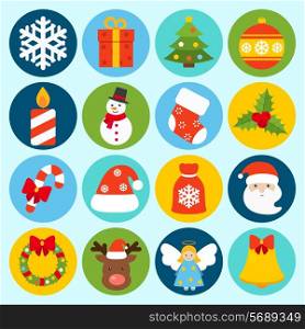 Christmas holiday decoration icons set with snowflake gift box pine tree isolated vector illustration