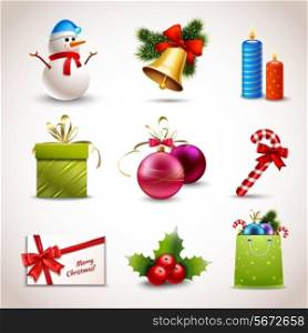 Christmas holiday decoration realistic icons set isolated vector illustration