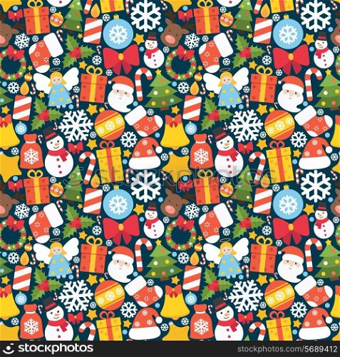 Christmas holiday decoration seamless pattern with mistletoe candle gift box sock vector illustration
