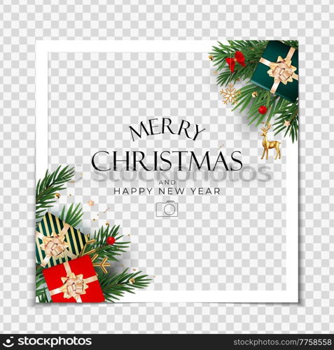 Christmas Holiday Party Photo Frame Background. Happy New Year and Merry Christmas Poster Template. Vector Illustration EPS10. Christmas Holiday Party Photo Frame Background. Happy New Year and Merry Christmas Poster Template. Vector Illustration