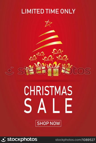 Christmas holiday sale on flat background. Limited time only. Template for a banner, shopping, discount. Vector illustration for your design