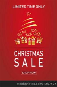 Christmas holiday sale on flat background. Limited time only. Template for a banner, shopping, discount. Vector illustration for your design