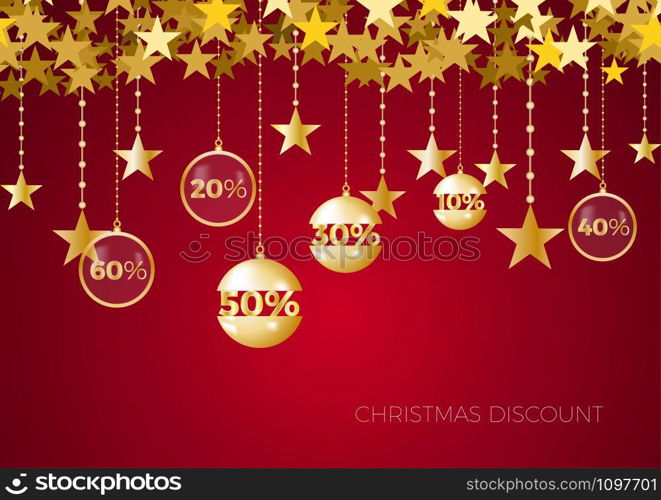 Christmas holiday sale on red background with star. Limited time only. Template for a banner, shopping, discount. Vector illustration for your design