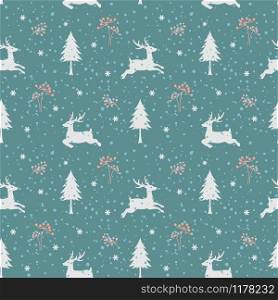 Christmas holiday seamless pattern with deers in winter season on blue background,design for fashion,fabric,textile,print or wrapping paper,vector illustration