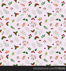 Christmas holiday seamless pattern with flowers and leaves in green and red color,for celebration party,fashion,fabric,textile,print or wrapping paper,vector illustration
