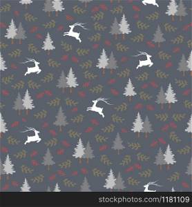 Christmas holiday seamless pattern with hand drawn reindeer in the forest,for decorative,apparel,fashion,fabric,textile,print or wallpaper,vector illustration