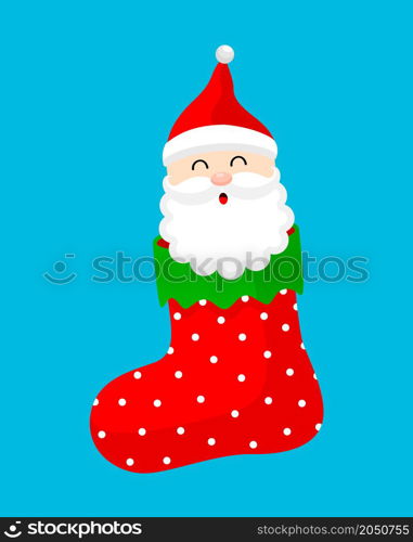 Christmas holiday sock with santa claus. Vector illustration design for card, sticker and party invitation.