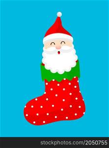 Christmas holiday sock with santa claus. Vector illustration design for card, sticker and party invitation.