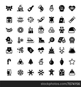 Christmas holiday vector symbols. Winter xmas silhouette black icons isolated. Christmas holiday black silhouette collection icons. Christmas holiday vector symbols. Winter xmas silhouette black icons isolated