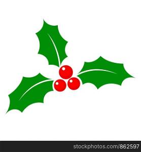 Christmas holly berry flat icon in cartoon style onwhite, stock vector illustration