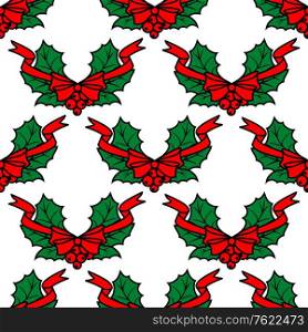 Christmas holly seamless pattern background for holiday design