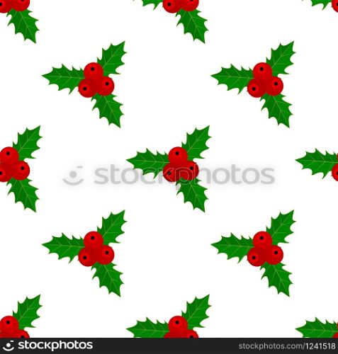 Christmas holly, seamless pattern white background illustration. Christmas holly, seamless pattern.