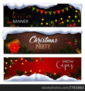 Christmas horizontal banners set with snow symbols realistic isolated vector illustration. Christmas Banners  Set