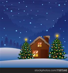 Christmas house and fir tree