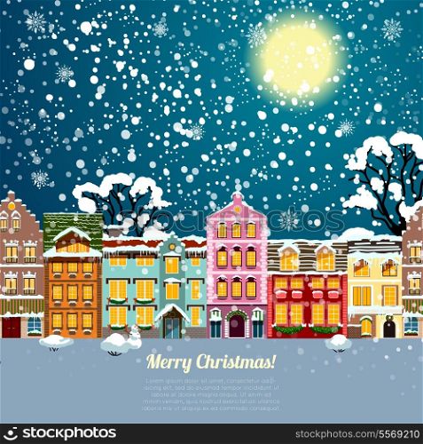 Christmas house with snowflakes background vector illustration