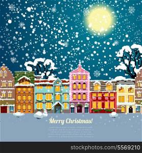 Christmas house with snowflakes background vector illustration