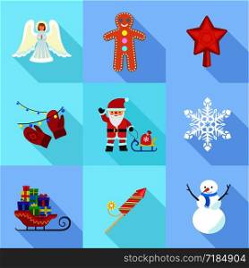Christmas icon set. Flat set of 9 christmas vector icons for web design isolated on white background. Christmas icon set, flat style