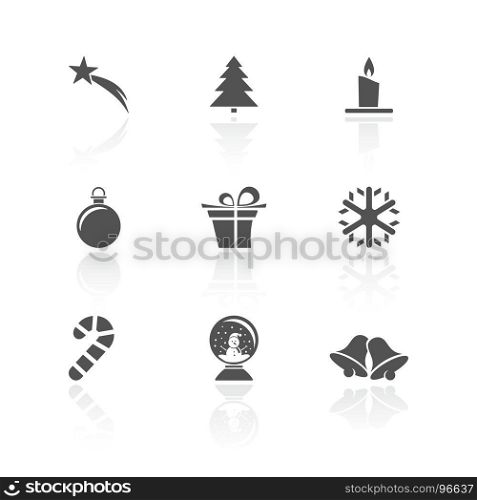 Christmas icon set with reflection on a white background