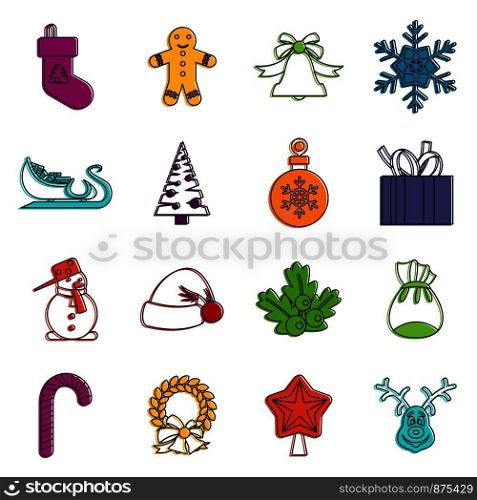 Christmas icons set. Doodle illustration of vector icons isolated on white background for any web design. Christmas icons doodle set