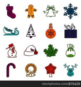 Christmas icons set. Doodle illustration of vector icons isolated on white background for any web design. Christmas icons doodle set