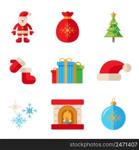 Christmas icons set in flat style, vector on white background
