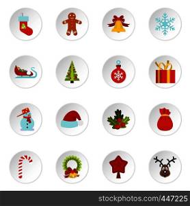 Christmas icons set in flat style. Xmas elements set collection vector icons set illustration. Christmas icons set, flat style