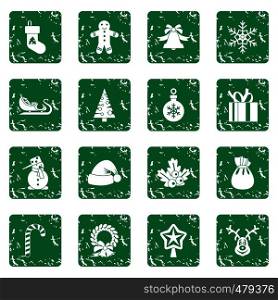 Christmas icons set in grunge style green isolated vector illustration. Christmas icons set grunge