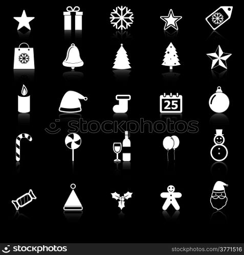 Christmas icons with reflect on black background, stock vector
