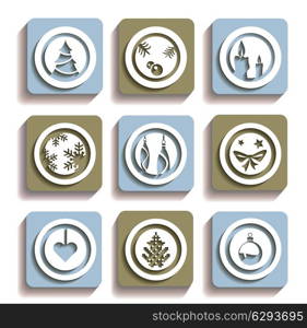 Christmas icons with shadow on white background