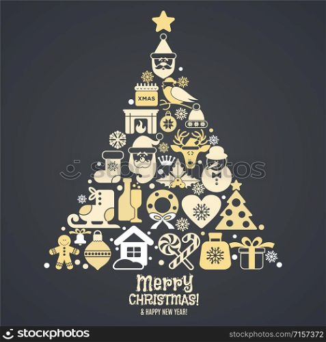 Christmas illustration. Vector set of icons.