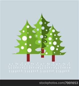 Christmas illustration with modern flat naive pine trees