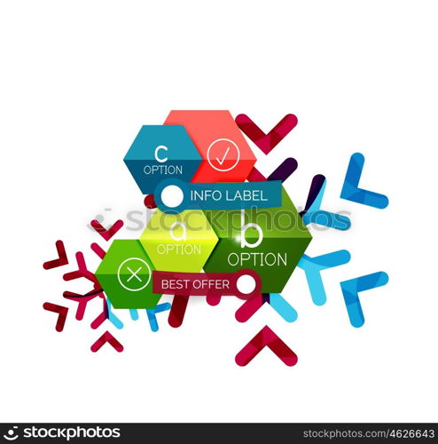 Christmas infographic business templates. Christmas infographic business templates - geometric paper shapes with text and options on snowflake