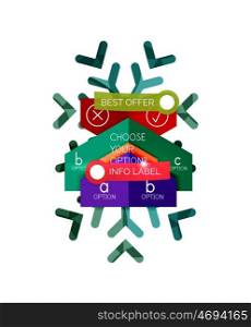 Christmas infographic business templates. Christmas infographic business templates - geometric paper shapes with text and options on snowflake