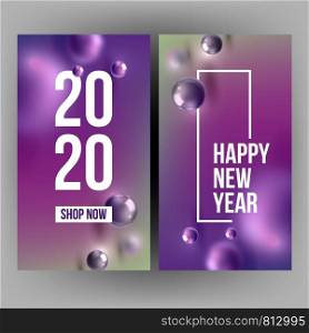 Christmas Invitation Card Celebrating 2020 Vector. Realistic Purple Glossy Glob And Number 2020 Two Thousand Twenty On New Year Greeting-card Annonce. Creative Color Vertical Poster 3d Illustration. Christmas Invitation Card Celebrating 2020 Vector