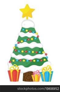 Christmas invitation card vector. Christmas tree with gifts illustration. Xmas celebration design.. Christmas invitation card vector. Christmas tree with gifts illustration. Xmas celebration