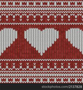 Christmas Knit Print. Scandinavian Red Knitted Border. Wool Pullover. Sweater Ugly Frame. Holiday Heart Ornament. Festive Crochet.. Christmas Knit Print. Scandinavian Red Border Wool Pullover. Sweater Ugly. Holiday Heart Ornament. Festive Crochet