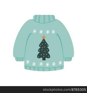 Christmas knitted winter warm sweater with an ornament, sweet shot, jumper for knit. Vector illustration