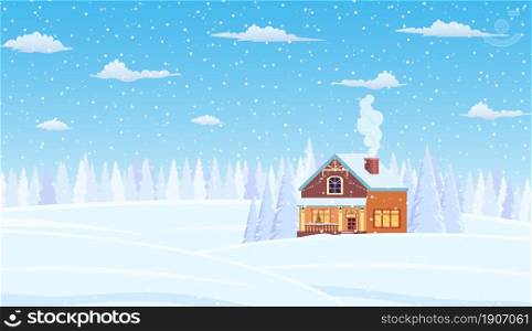 Christmas landscape background with snow and tree. Merry christmas holiday. New year and xmas celebration. Vector illustration in flat style. Christmas landscape background with snow and tree