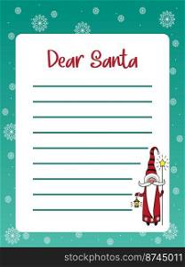 Christmas letter to Santa.Christmas Greeting Card.Template Christmas letter to Santa Claus.Vector illustration.
