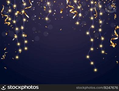 christmas light banner with gold confetti 