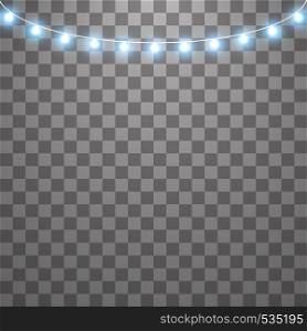 Christmas lights isolated on transparent background. Set of bluexmas glowing garland. Vector illustration.. Christmas lights isolated on transparent background. Set of blue xmas glowing garland. Vector illustration