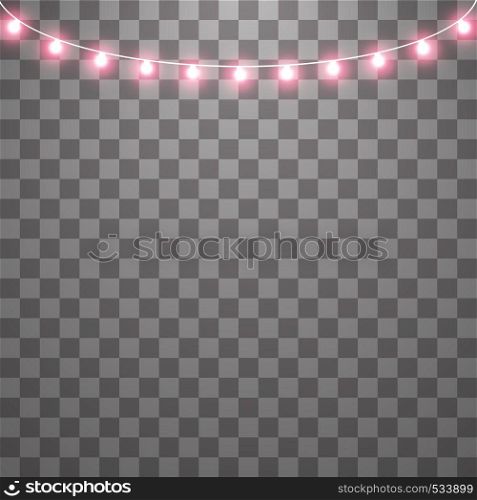 Christmas lights isolated on transparent background. Set of red xmas glowing garland. Vector illustration.. Christmas lights isolated on transparent background. Set of red xmas glowing garland. Vector illustration