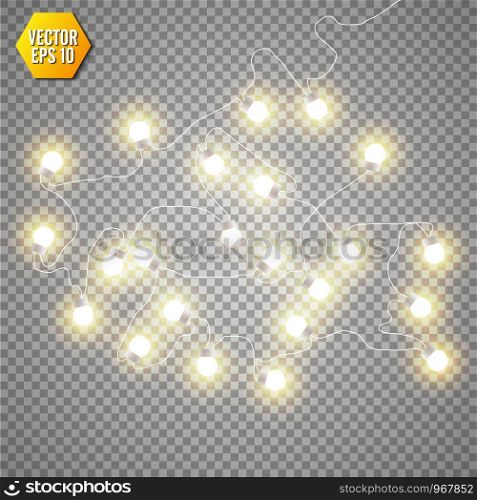 Christmas lights isolated on transparent background. Set of xmas glowing garland. Vector illustration.. Christmas lights isolated on transparent background. Set of xmas glowing garland. Vector illustration