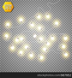 Christmas lights isolated on transparent background. Set of xmas glowing garland. Vector illustration.. Christmas lights isolated on transparent background. Set of xmas glowing garland. Vector illustration