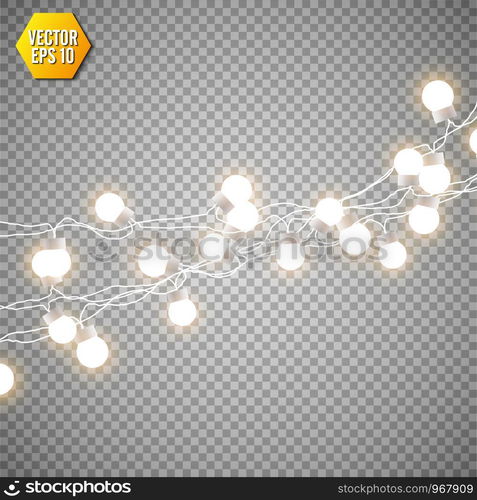 Christmas lights isolated on transparent background. Set of xmas glowing garland. Vector illustration.. Christmas lights isolated on transparent background. Set of xmas glowing garland. Vector illustration